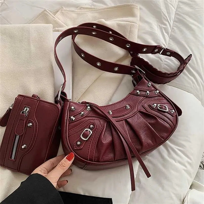 ZYB077 Edgy Elegance: Studded Half-Moon Bag