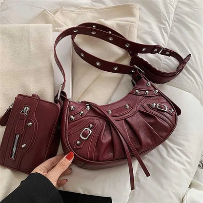 ZYB077 Edgy Elegance: Studded Half-Moon Bag