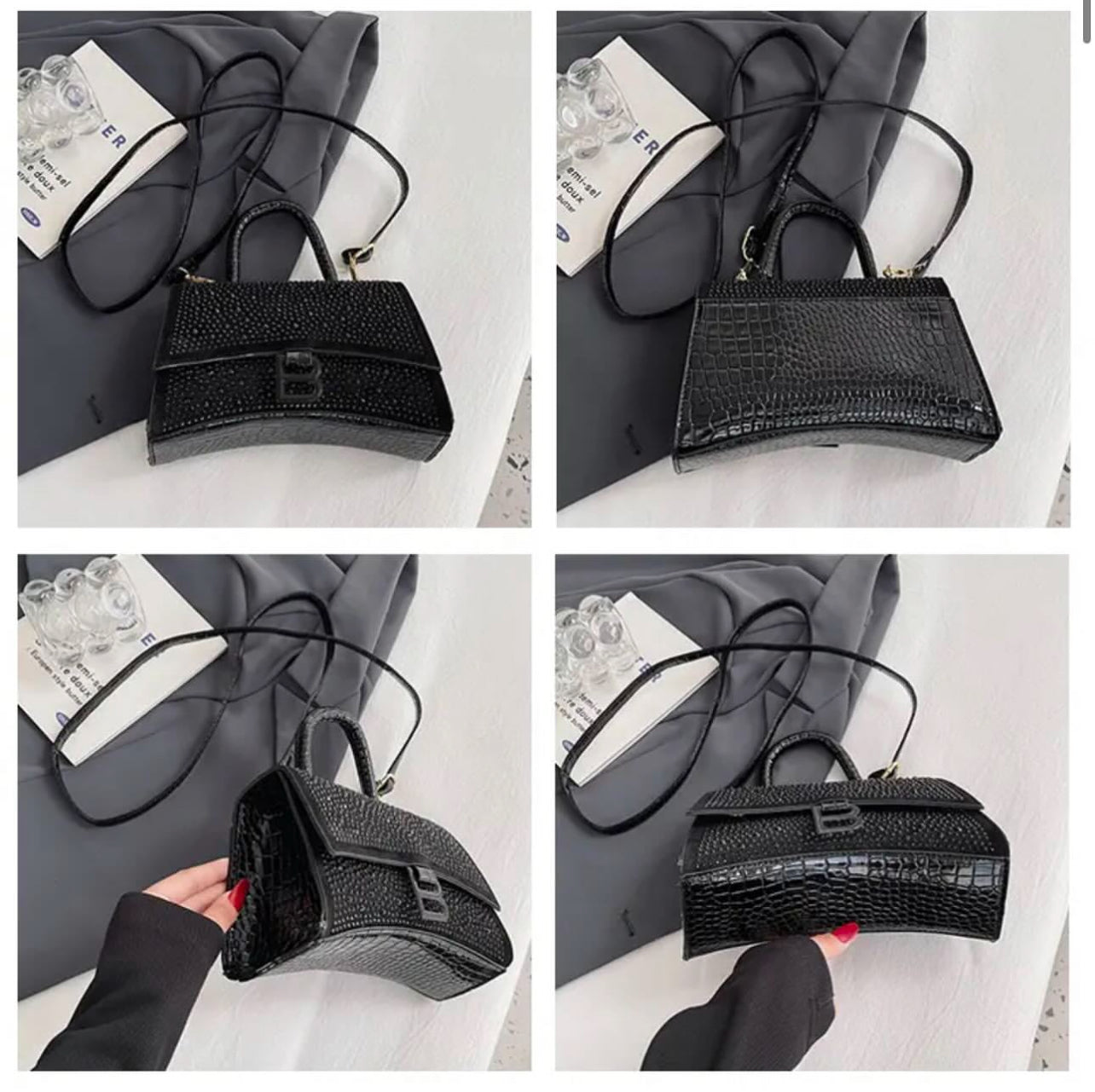 ZYB190 Croc-Embossed Curve Bag - Chic and Minimalist