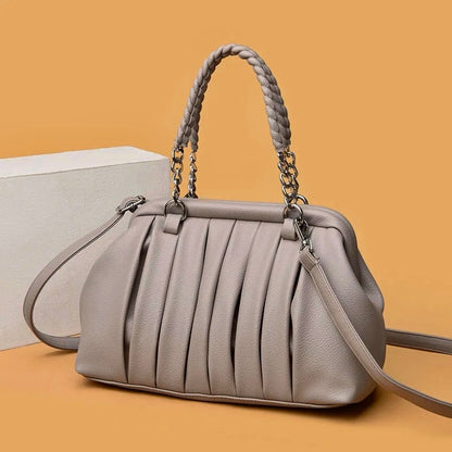 ZYB124 Stylish Pleated Leather Handbag with Chain Accent
